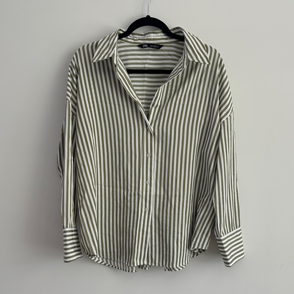 Zara Olive and White Striped Shirt